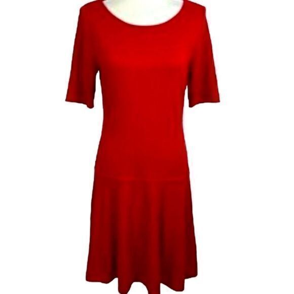 Ann Taylor Dresses & Skirts - Ann Taylor‎ Red Pleated Drop Waist Short Sleeve Knit Dress Size XS/Med